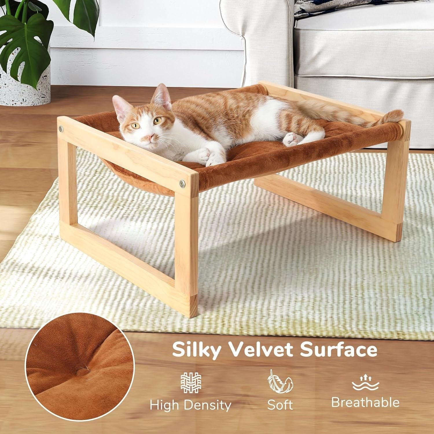 Wooden Cat Hammock Bed Plush Velvet Pet Sofa Cushion Small Animals