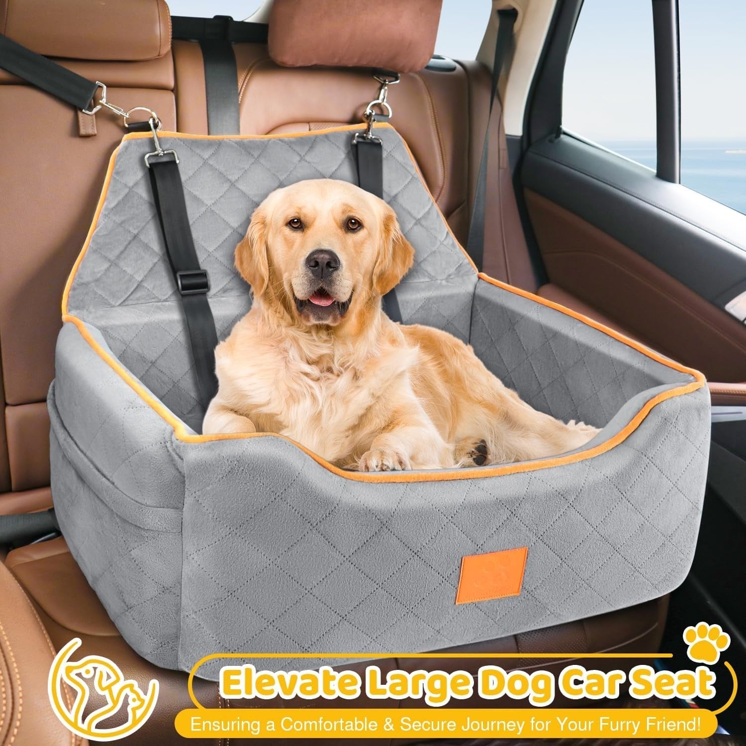 Elevated Dog Car Travel Bed Memory Foam Booster Seat for Pets 55lb