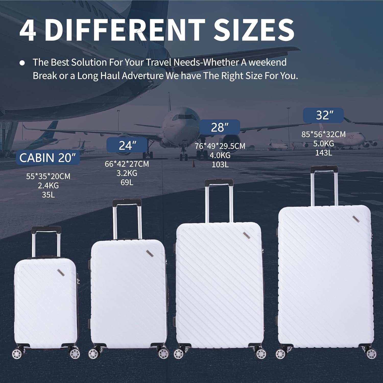 Extra Large 32'' Hold Luggage ABS Hard Shell Lightweight 4 Wheel 125L