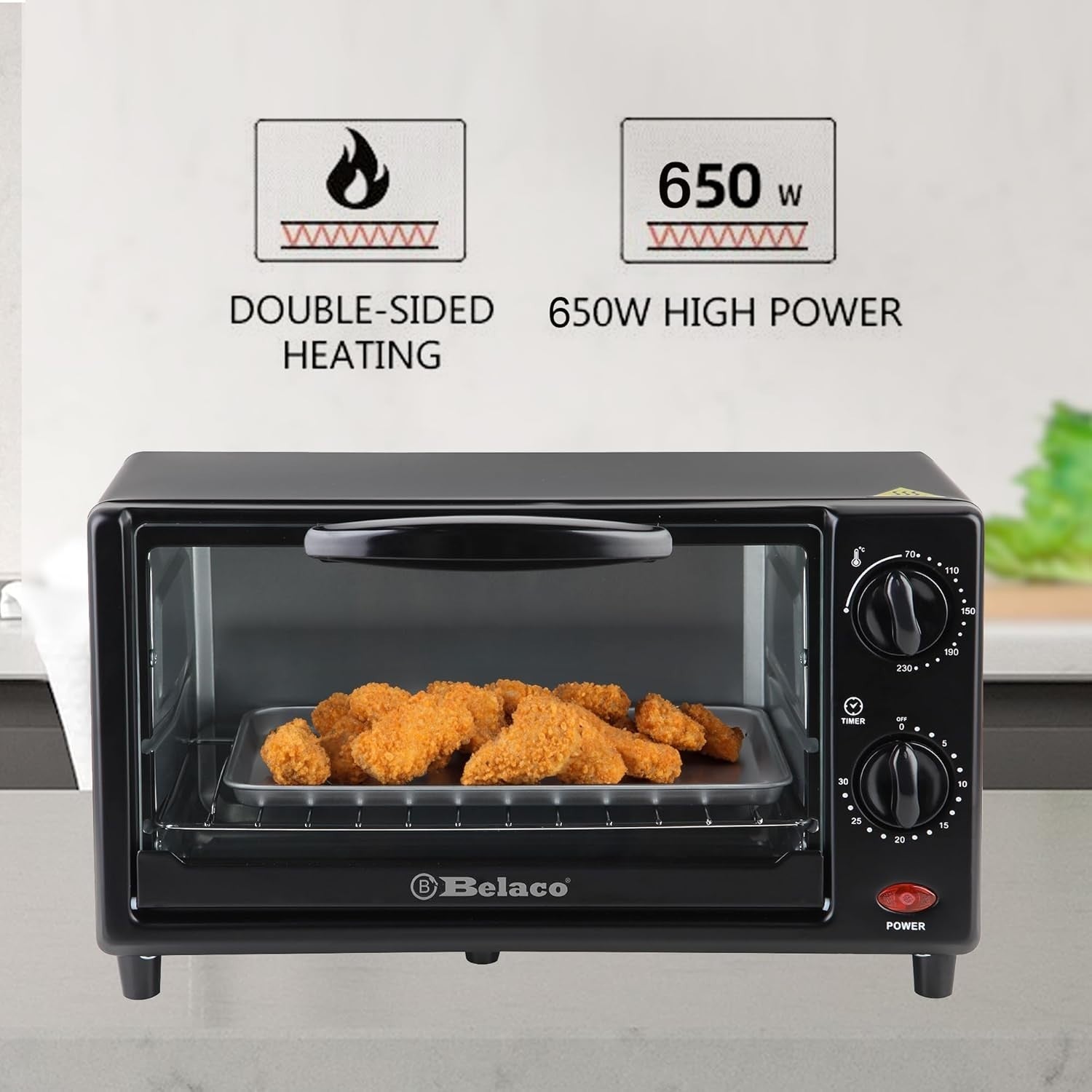 Compact 9L Toaster Oven 650W Adjustable Temp 100-250°C Baking & Toasting