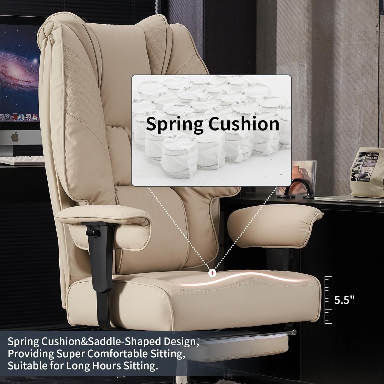 Oversized Office Chair Big & Tall Faux Leather Executive Desk Swivel 400 LBS