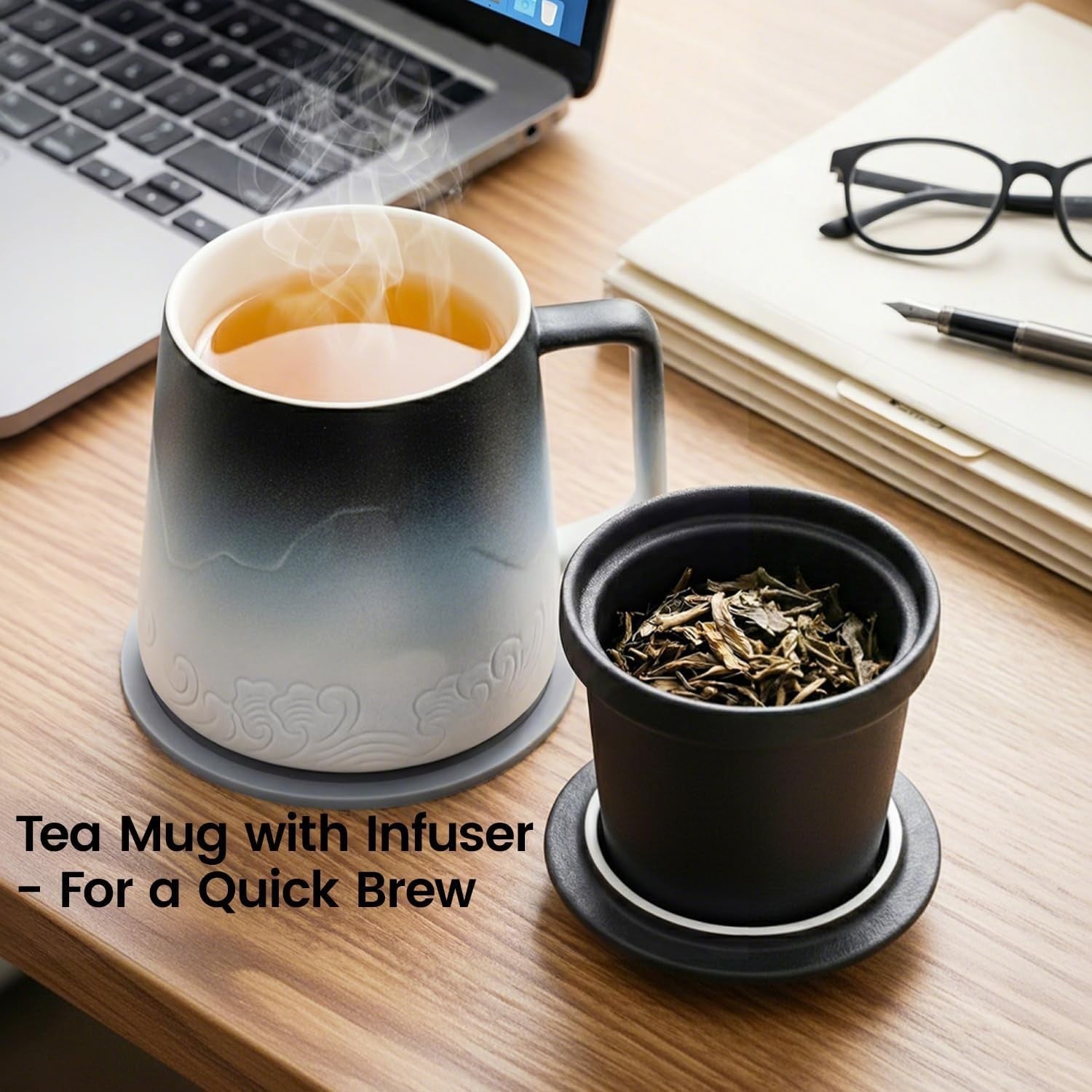 500ml Tea Mug with Infuser & Lid Porcelain Loose Leaf Tea Cup White