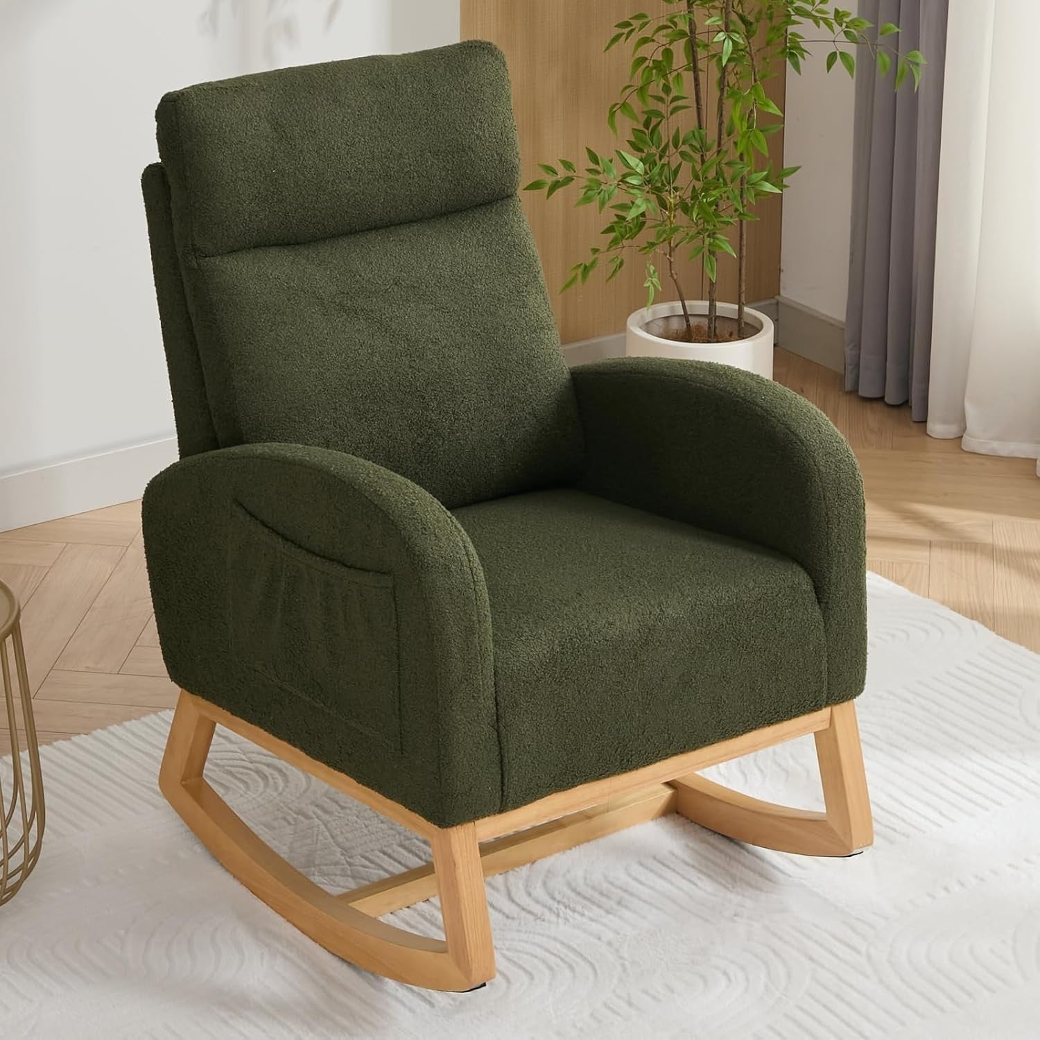 Nursery Rocking Chair with Side Pocket, Boucle Glider, Comfy & Stylish