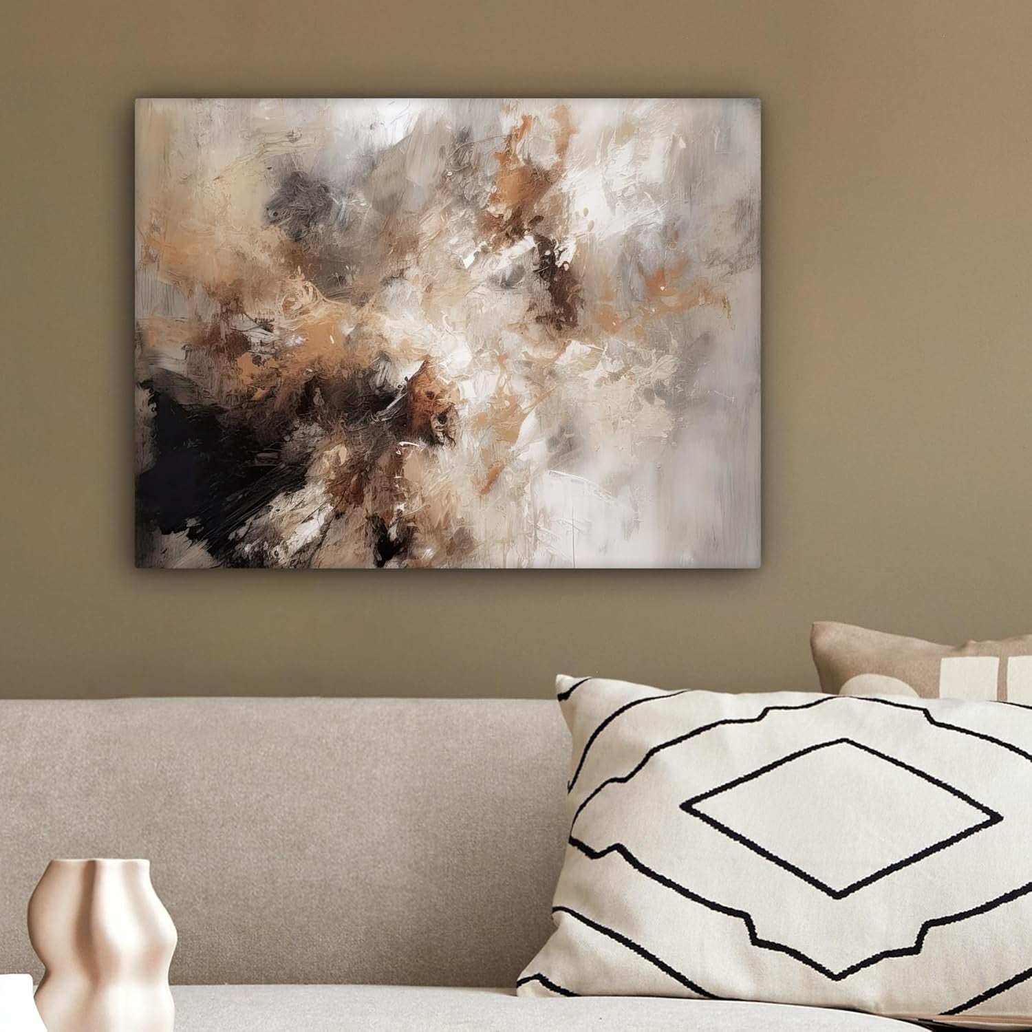 Abstract Beige Canvas Wall Art 40x30cm Modern Framed Print
