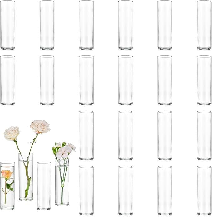 24 Clear Glass Cylinder Bud Vases Wedding Table Centerpiece Set