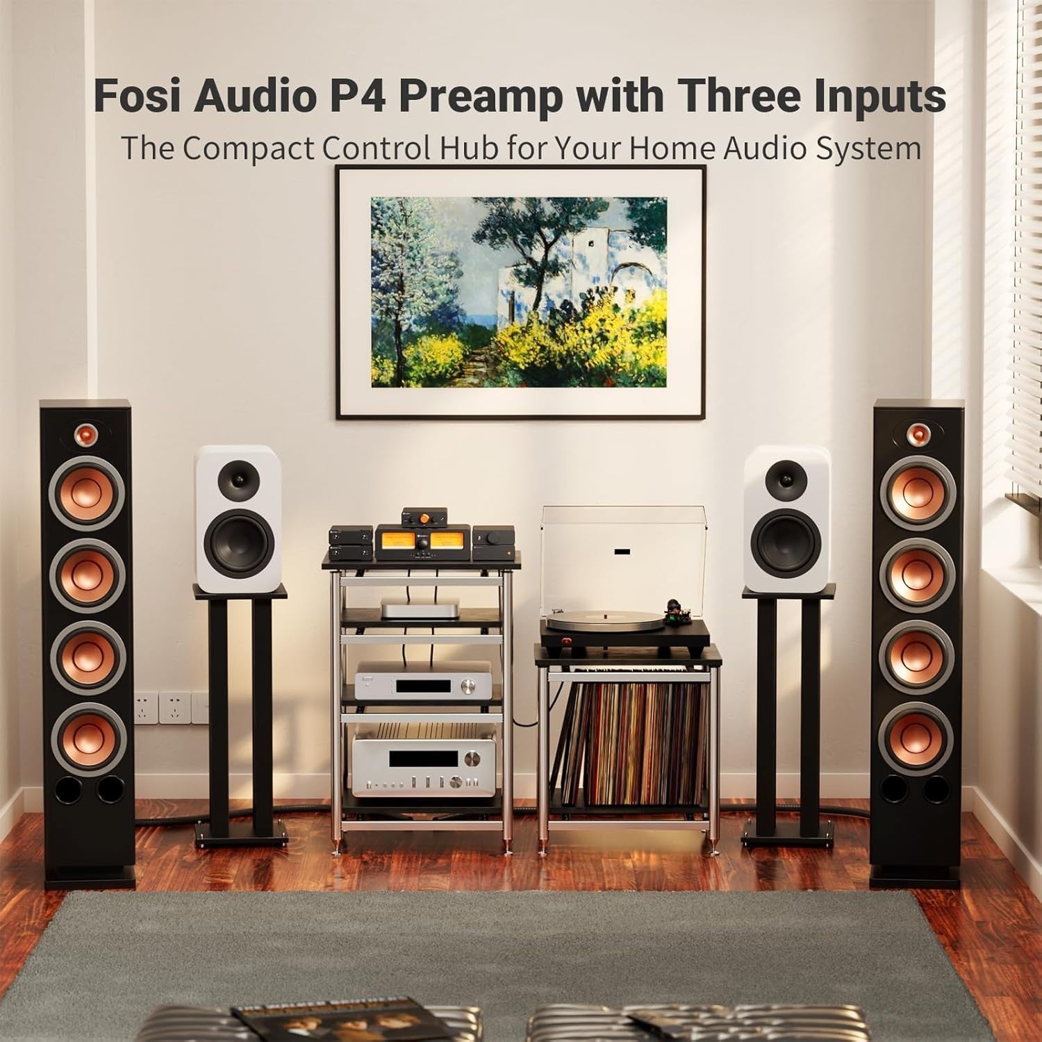 Mini Stereo Preamp 3 RCA Inputs Volume Bass Treble Adjustable Gain