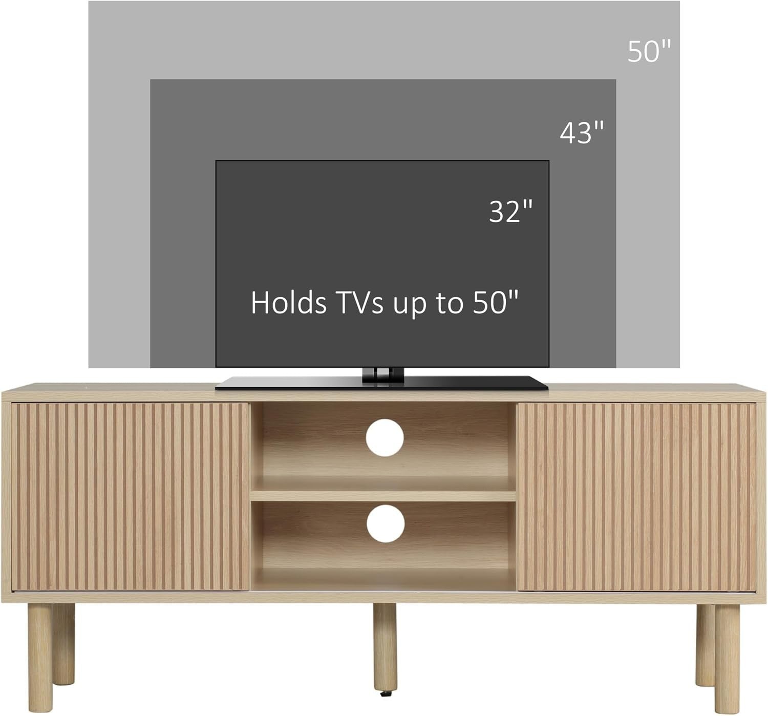Modern Wood TV Unit Cabinet Stand with Storage Shelves & Sliding Doors