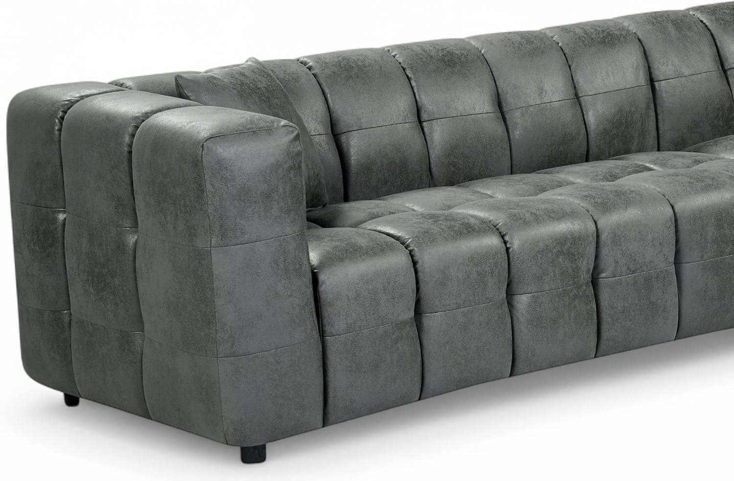 Grey Faux Leather 5 Seater L Shaped Corner Sofa – Deep Seats + Cushions