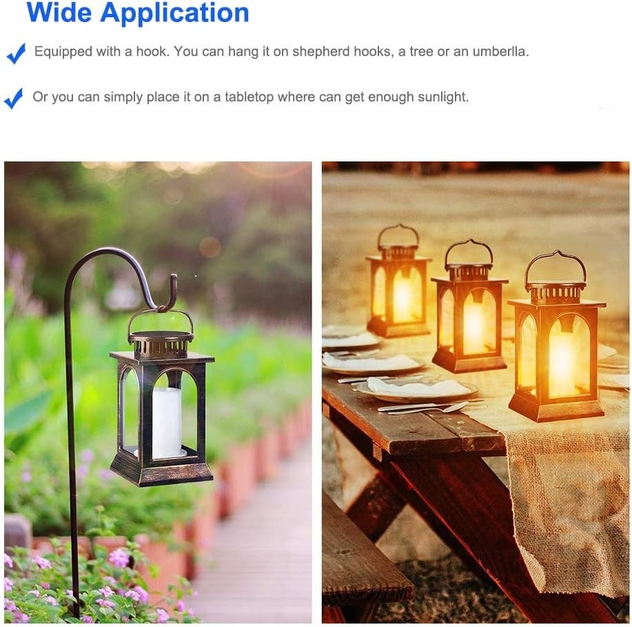 2 Pack Solar Flame Lanterns, Outdoor Waterproof, Bronze