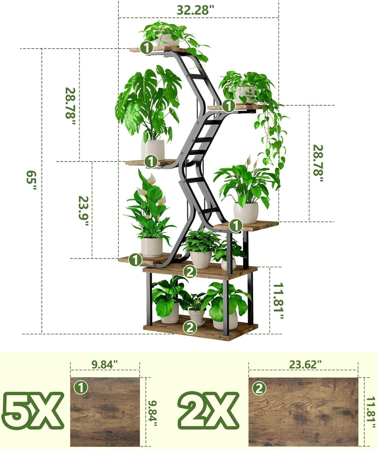 7 Tier Tall Metal Plant Stand with Grow Lights Indoor Outdoor Flower Shelf