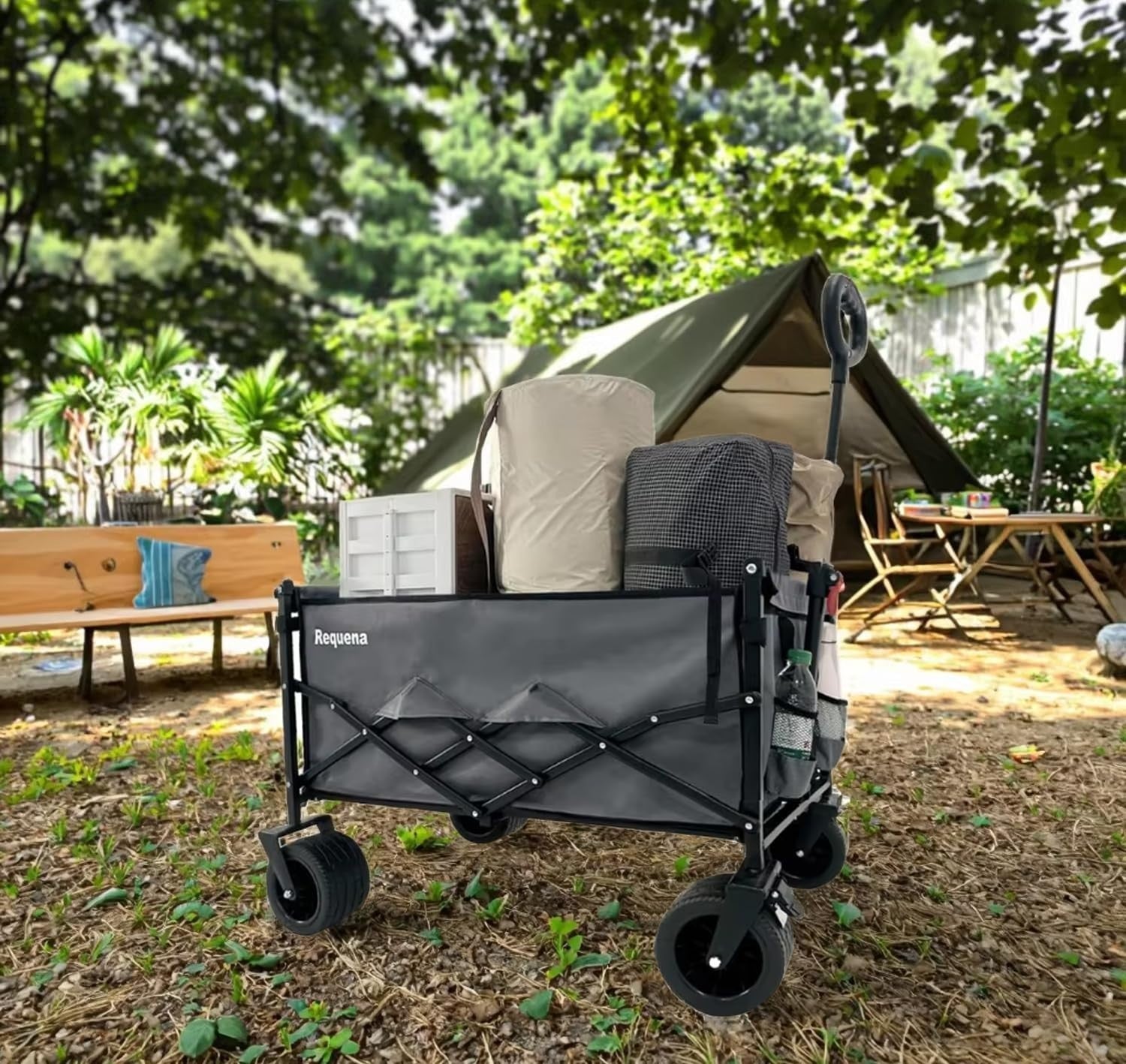 Grey Heavy Duty Folding Wagon Wide Wheel Camping Garden Beach Trolley 330lb