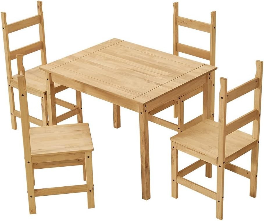Solid Wood Dining Table & 4 Chairs Compact Kitchen Furniture Set Light