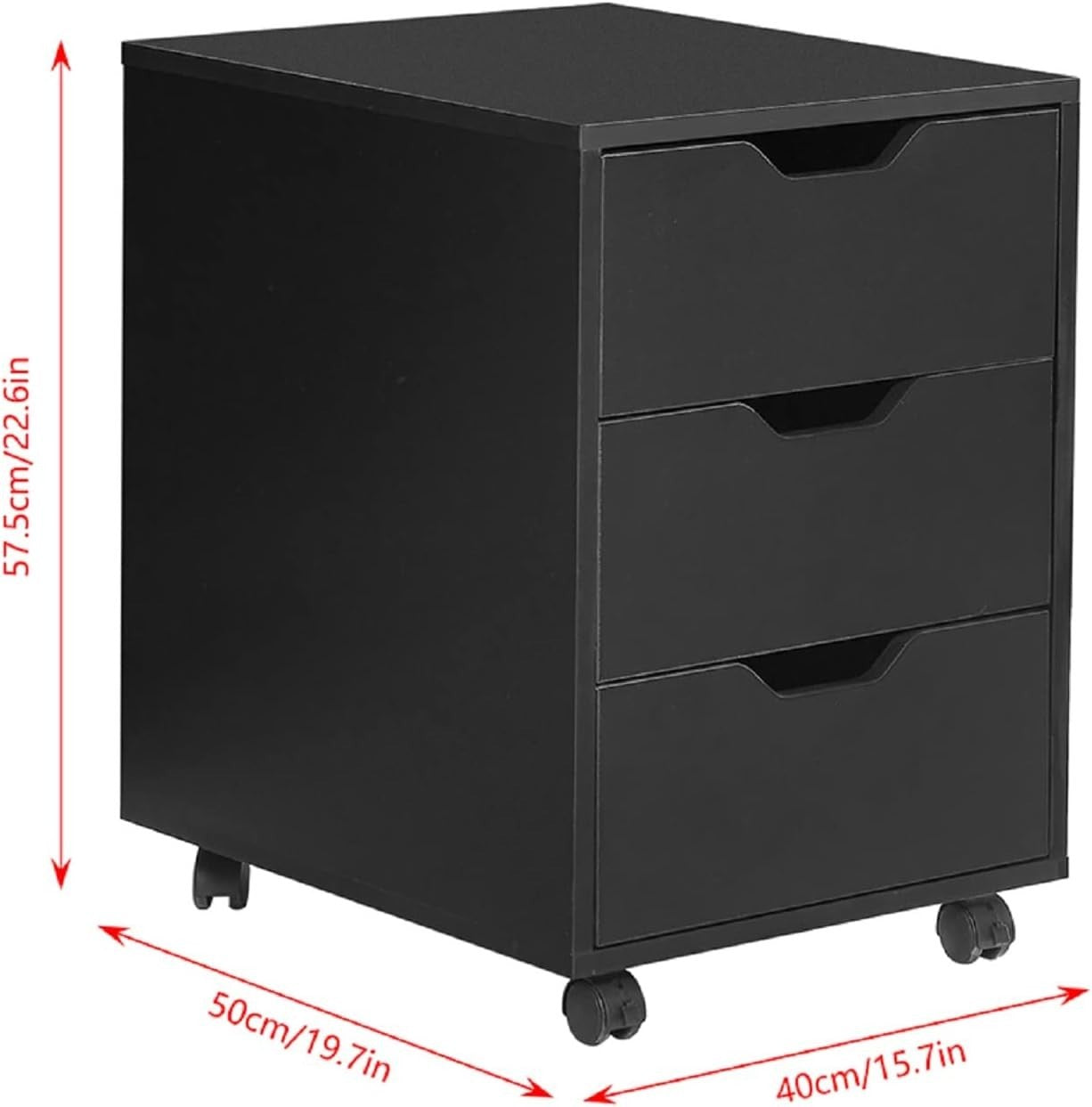 Black Rolling Desk Drawer Unit 3 Tier Under Desk Office Storage
