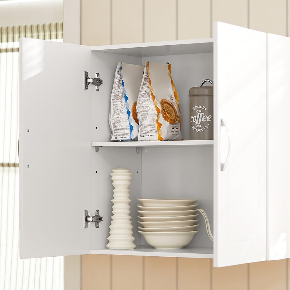 Wall Mount Bathroom Cabinet with 2 Doors & Adjustable Shelves, White