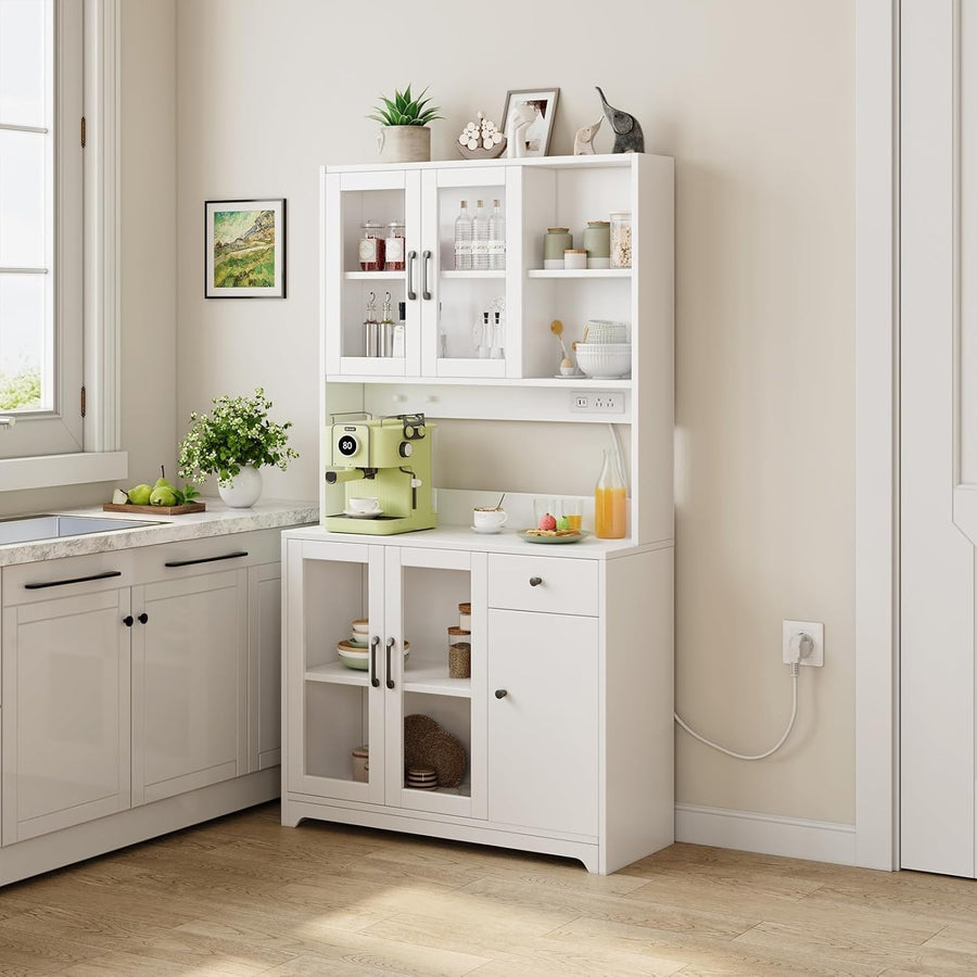 White Tall Kitchen Pantry Cupboard 5 Doors 1 Drawer 183.5cm
