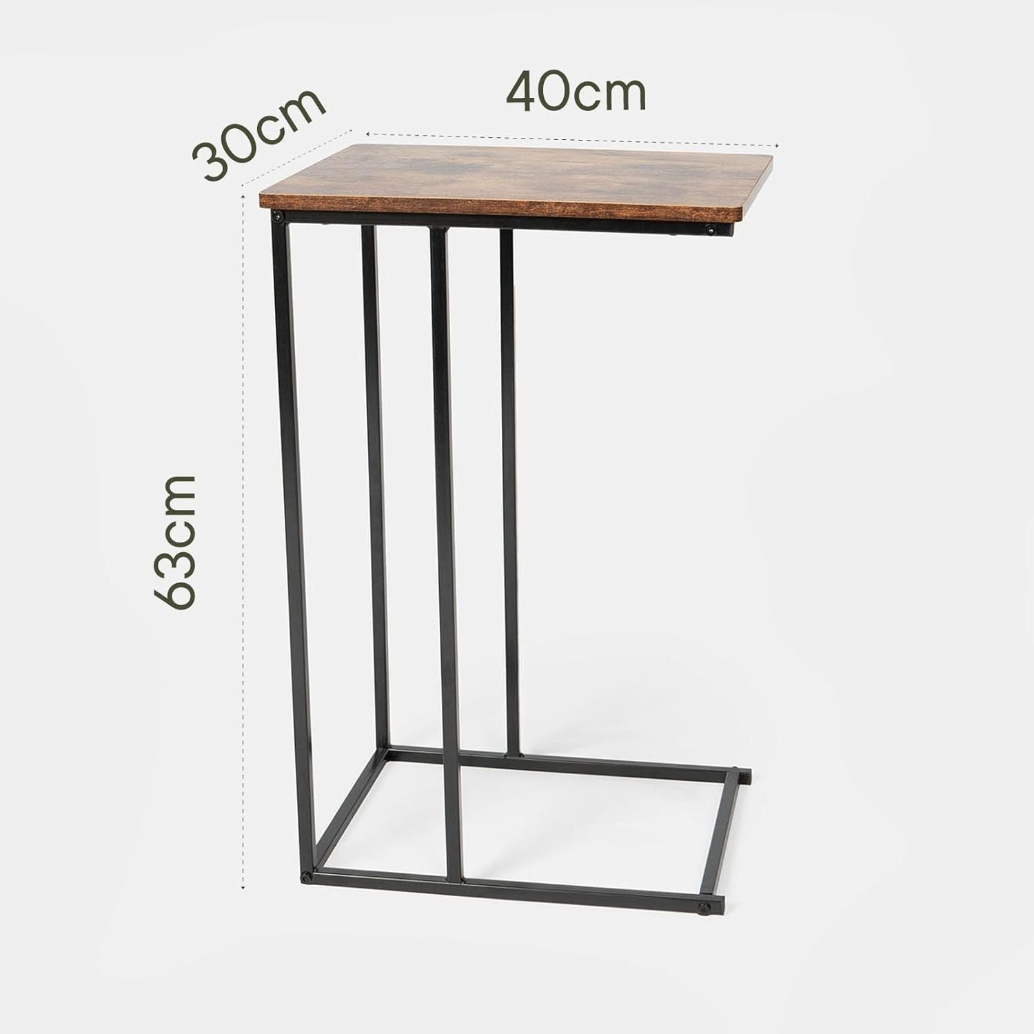 C-Shaped Dark Wood Sofa Side Table – Space-Saving End Table with Storage