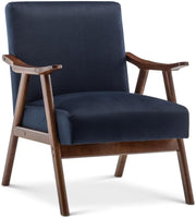Navy Blue Velvet Armchair Mid Century Modern Accent Chair Wood
