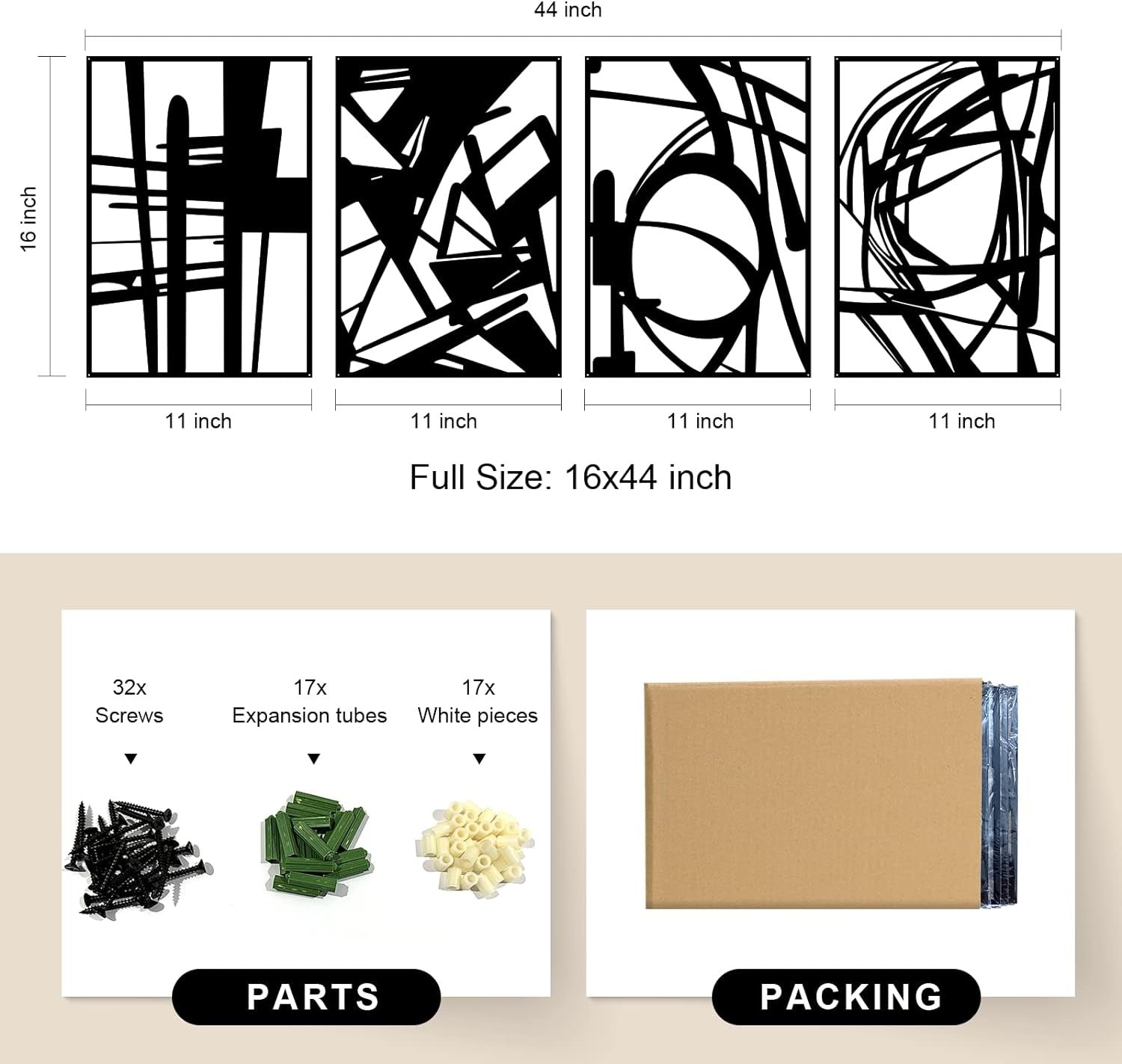 Black Abstract Metal Wall Art – 4 Pack Minimalist 3D Sculptures 16x11