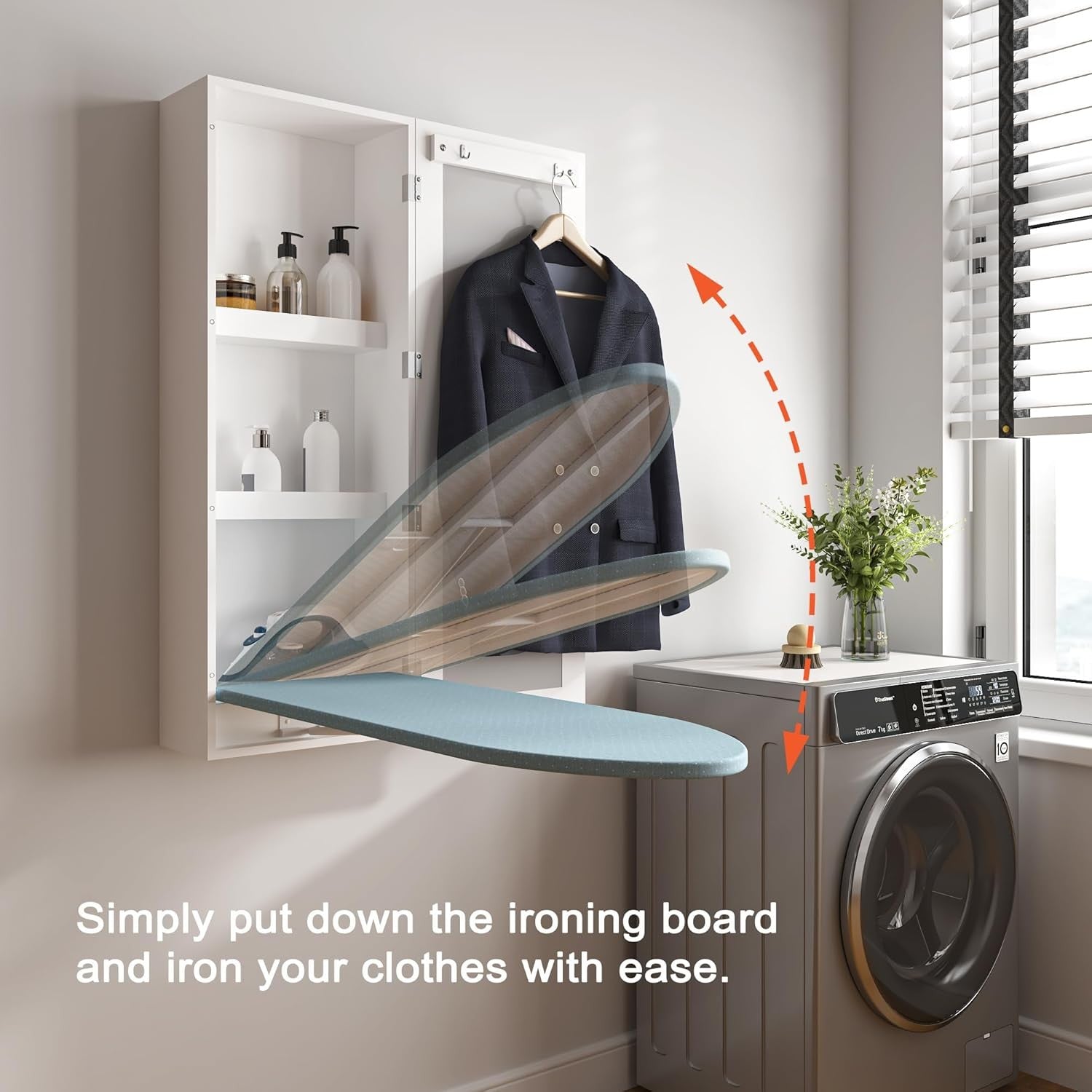 Wall Mounted Ironing Board Cabinet with Mirror Foldable Storage