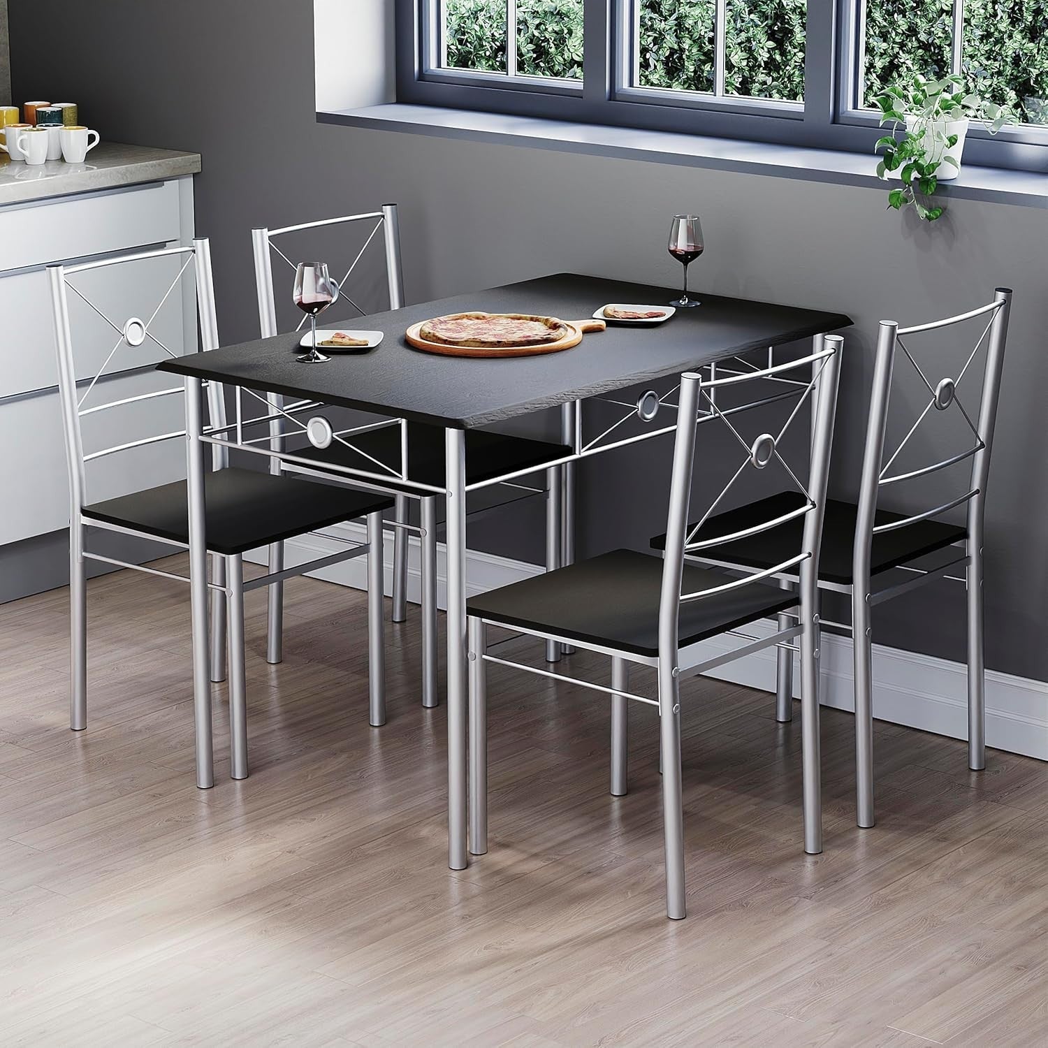 Black 4-Seater Dining Table Set | Compact Kitchen Breakfast Furniture