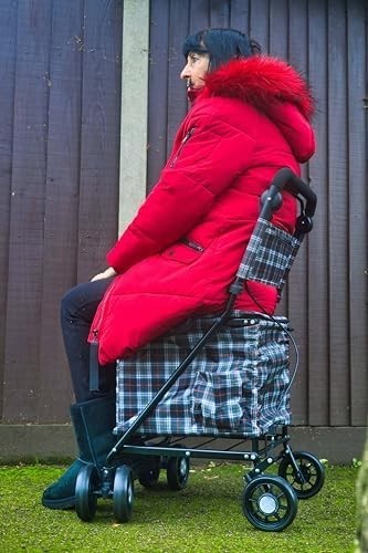 Lilac Check 6-Wheel Walk & Rest Shopping Trolley – Padded Seat & Back