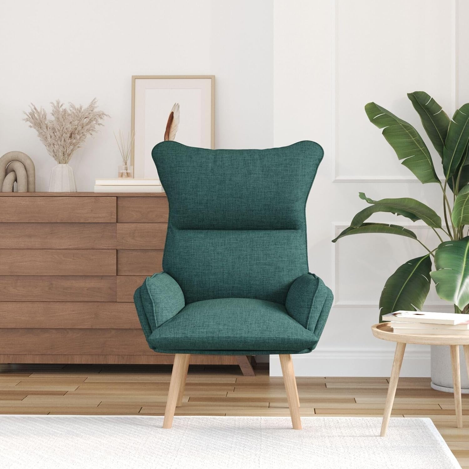 Ergonomic Green Recliner Chair with Removable Cushion & Wooden Legs