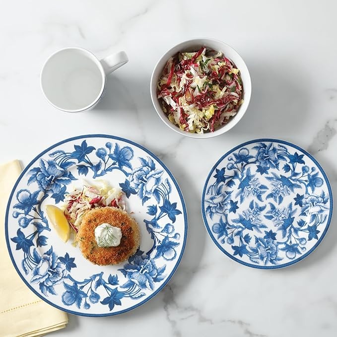16pc Blue Floral Stoneware Dinnerware Set Plates Bowls Mugs Dishwasher Safe