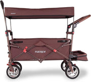 Brown Folding Kids Wagon w/ Roof Push Pull Cart Brakes Solid Wheels & Extension