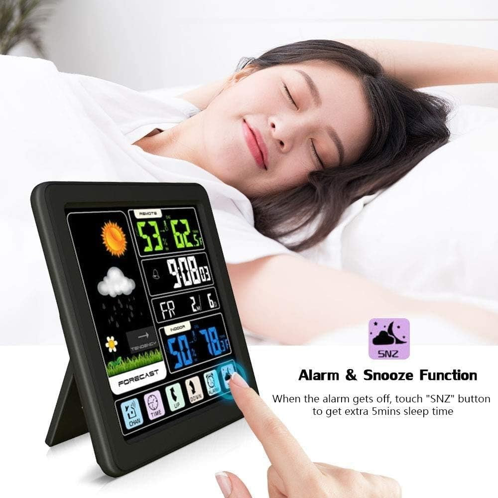 Black Projection Alarm Clock Weather Station LCD Temp Humidity Dual Alarms