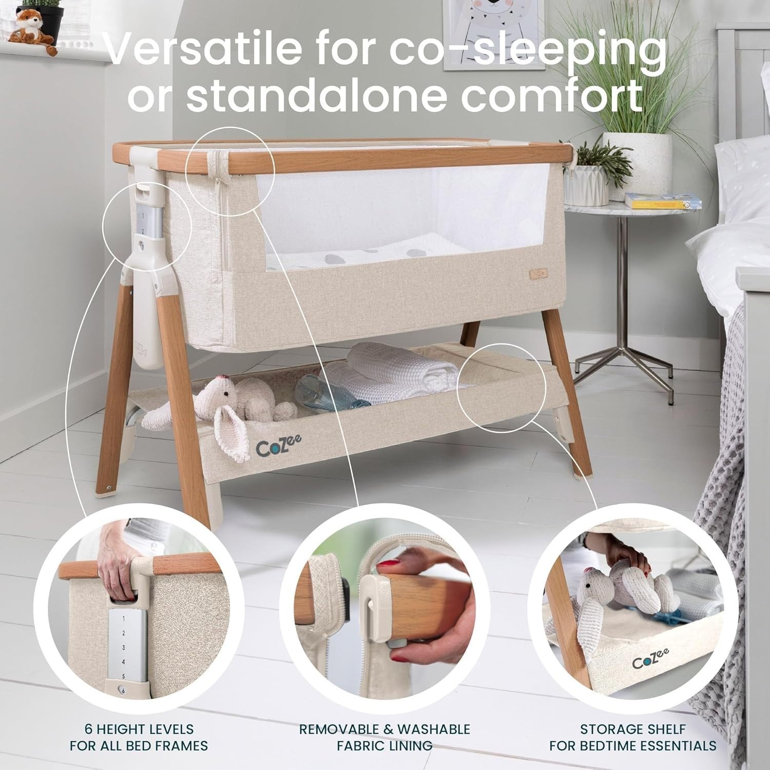 Foldable Baby Bedside Crib Co-Sleeper Cot with Mattress Travel Bag Walnut