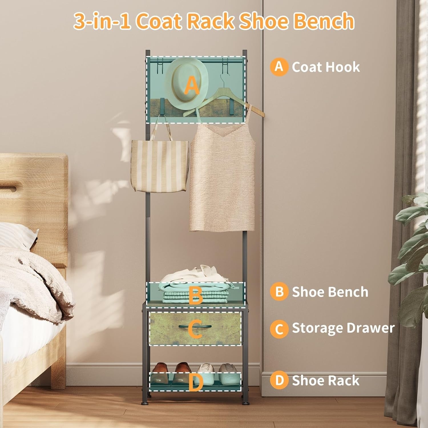 Wall Mounted Oak Coat Rack with Shelf | 9 Hooks Wooden Hanger for Hallway