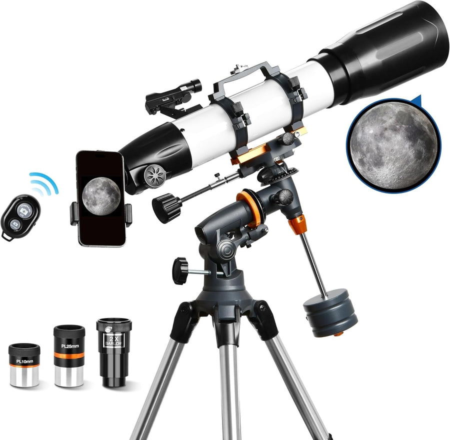 90mm Refractor Telescope 650mm for Adults & Beginners with EQ Mount
