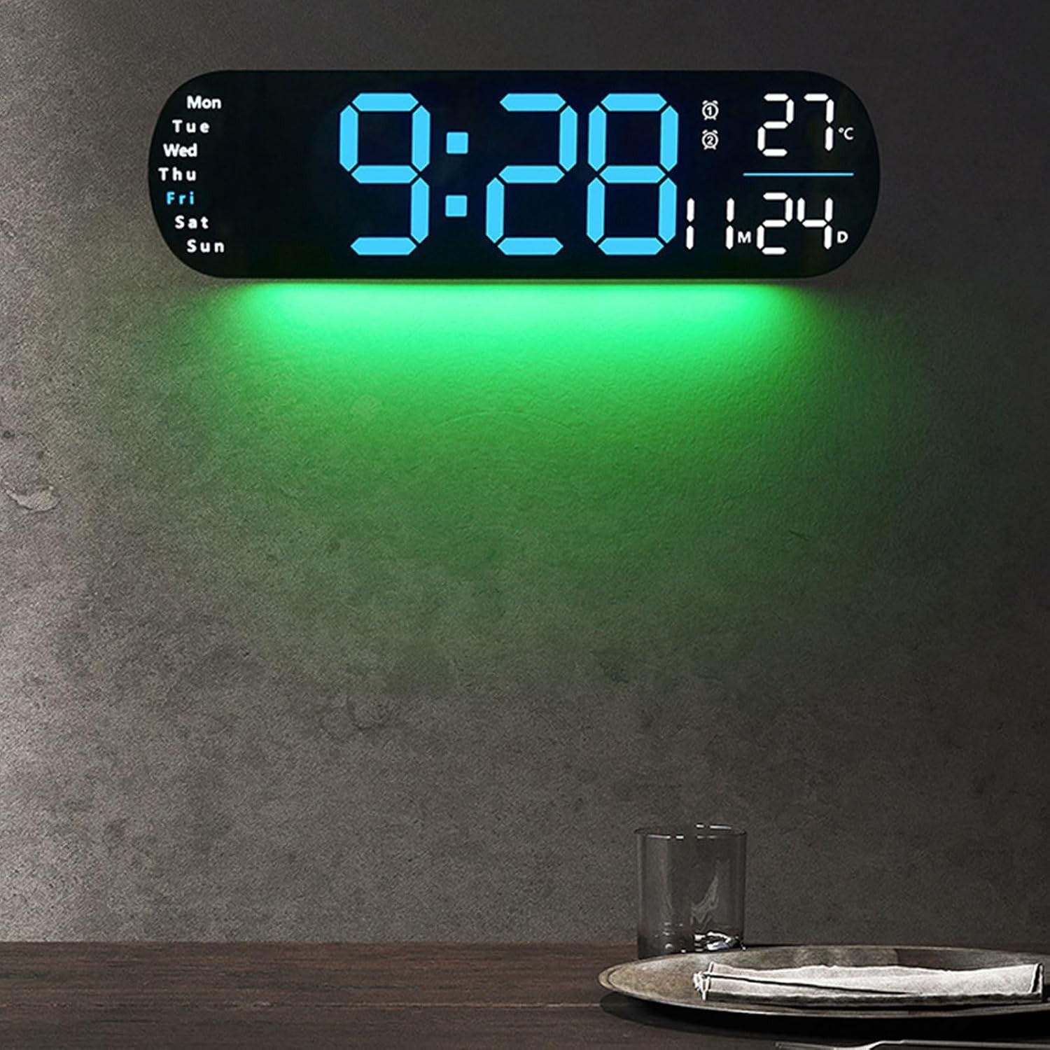 Large LED Digital Alarm Clock Vibrating Flash Alert Heavy Sleepers Blue