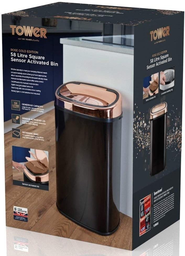 58L Sensor Kitchen Bin Automatic Soft Close Black Rose Gold