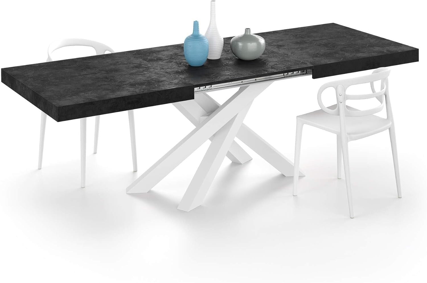 Extendable Walnut Dining Table 160–240cm w/Concerte Black  Cross Legs Modern
