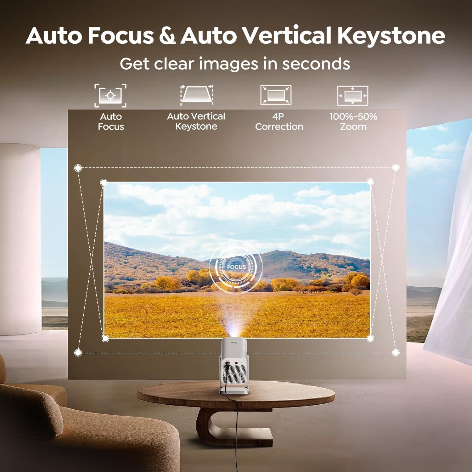 Smart 1080P Projector WiFi 6 Bluetooth Dolby 360° Auto Focus 4K