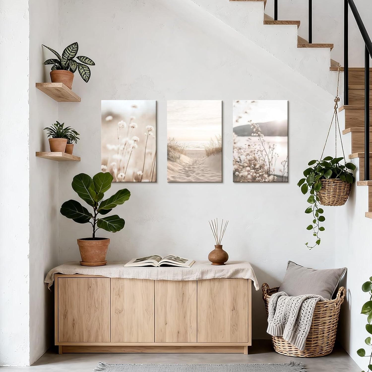 Boho Beige Landscape Canvas Wall Art Set 3 Modern 40x60cmx3