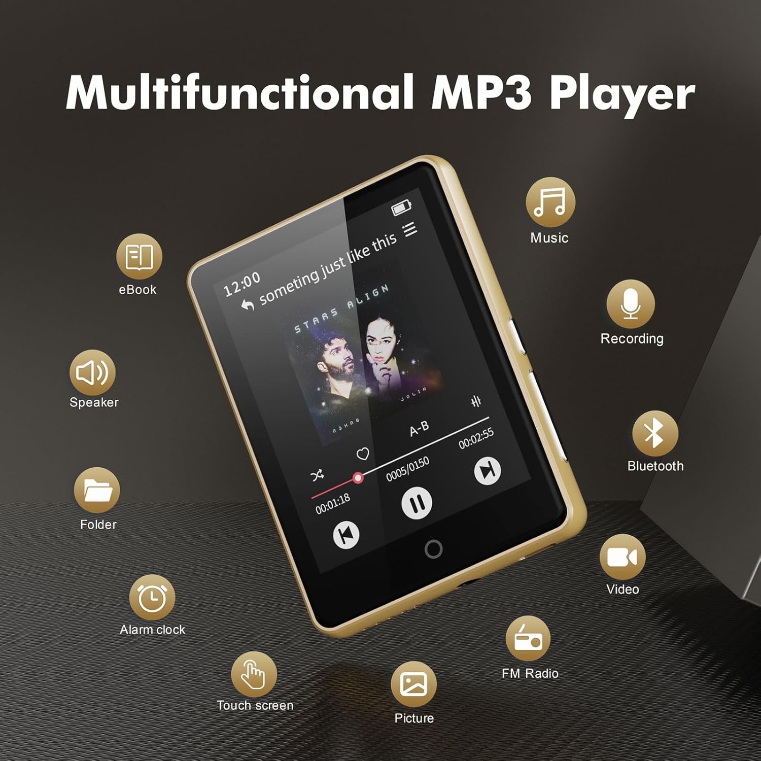 Bluetooth 5.3 64GB 2.8″ Touch MP3 Player for Kids Speaker & FM Radio 128 GB Card