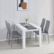White 4-Seater Dining Table Set with Grey Leather Chairs | Space-Saving