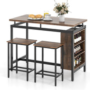 3PCS Brown+Black Dining Table Set with Stools, Space-Saving Bar Table Furniture