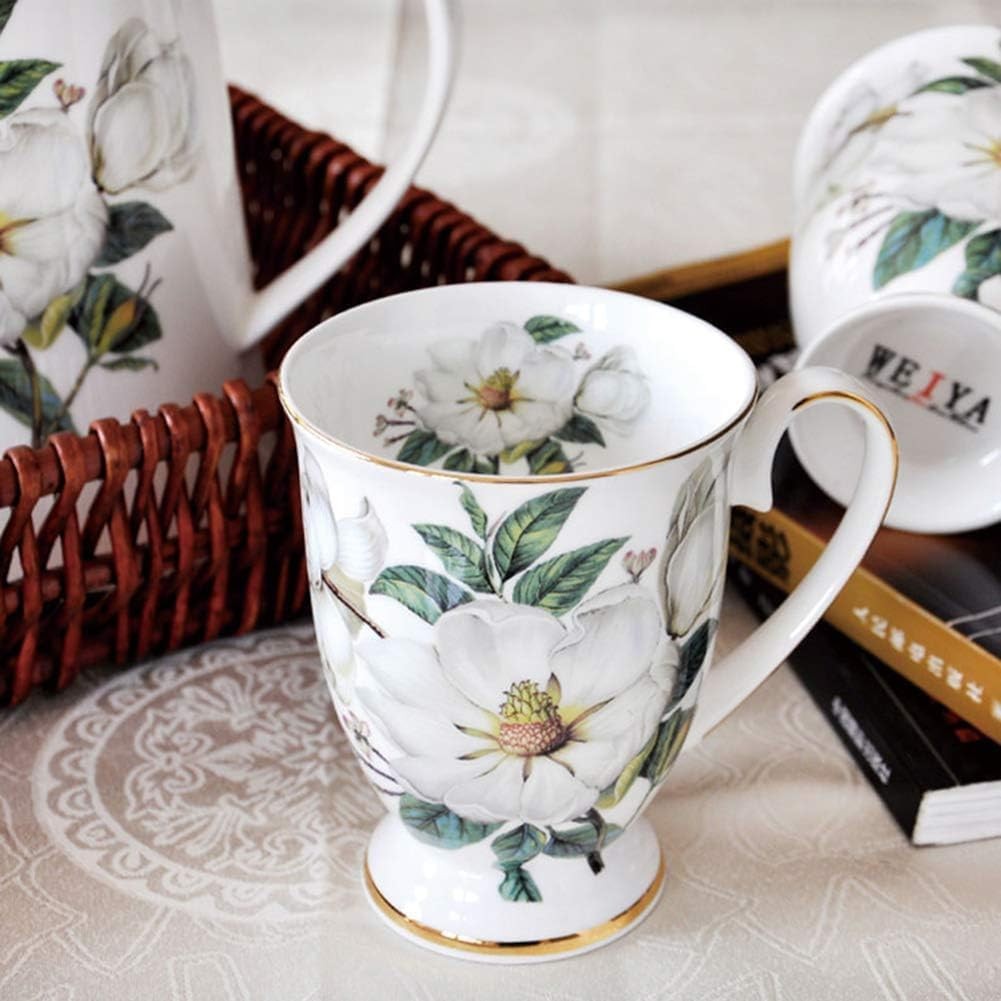 Floral Bone China Mug Set 4 Piece Coffee Tea Cups 11oz Gift Set