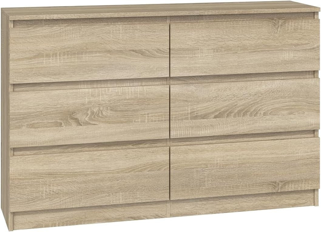 Modern 6-Drawer Sonoma Oak Dresser Chest – Smooth Glide, Space-Saving Storage