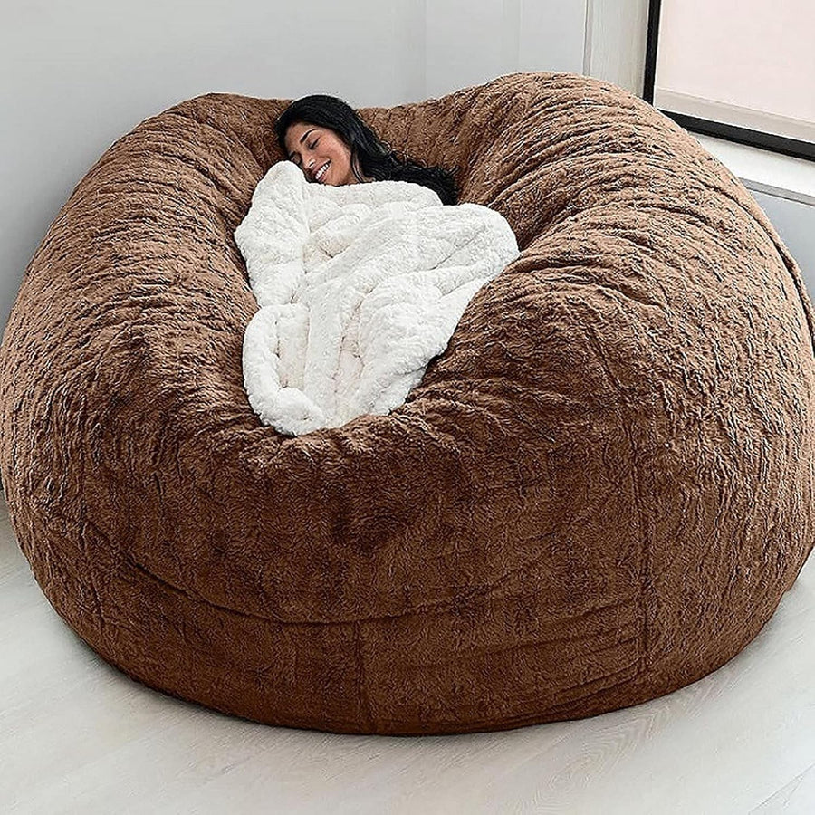 Giant Faux Fur Bean Bag Chair Adult 5-7ft Sofa Seat Soft Washable Grey