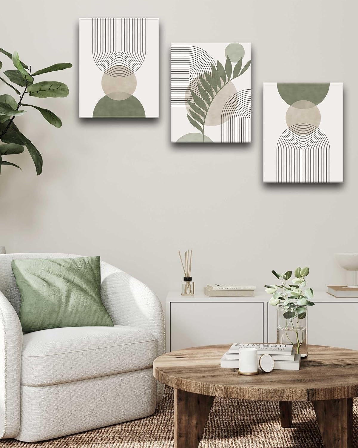 Sage Green Boho Framed Wall Art Set of 3 30x40cm
