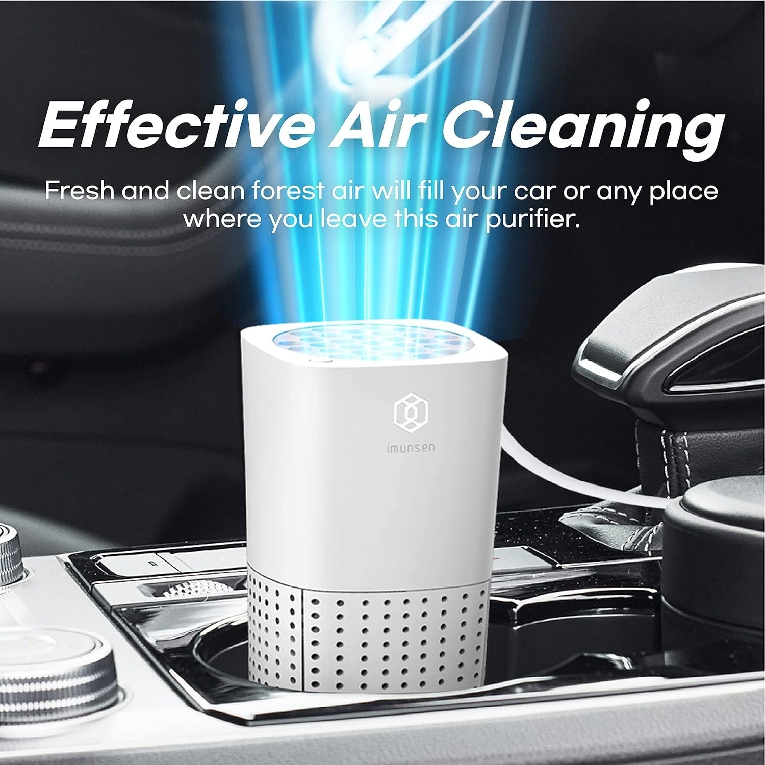Car Air Purifier H13 HEPA Carbon Filter Smoke Odour USB White