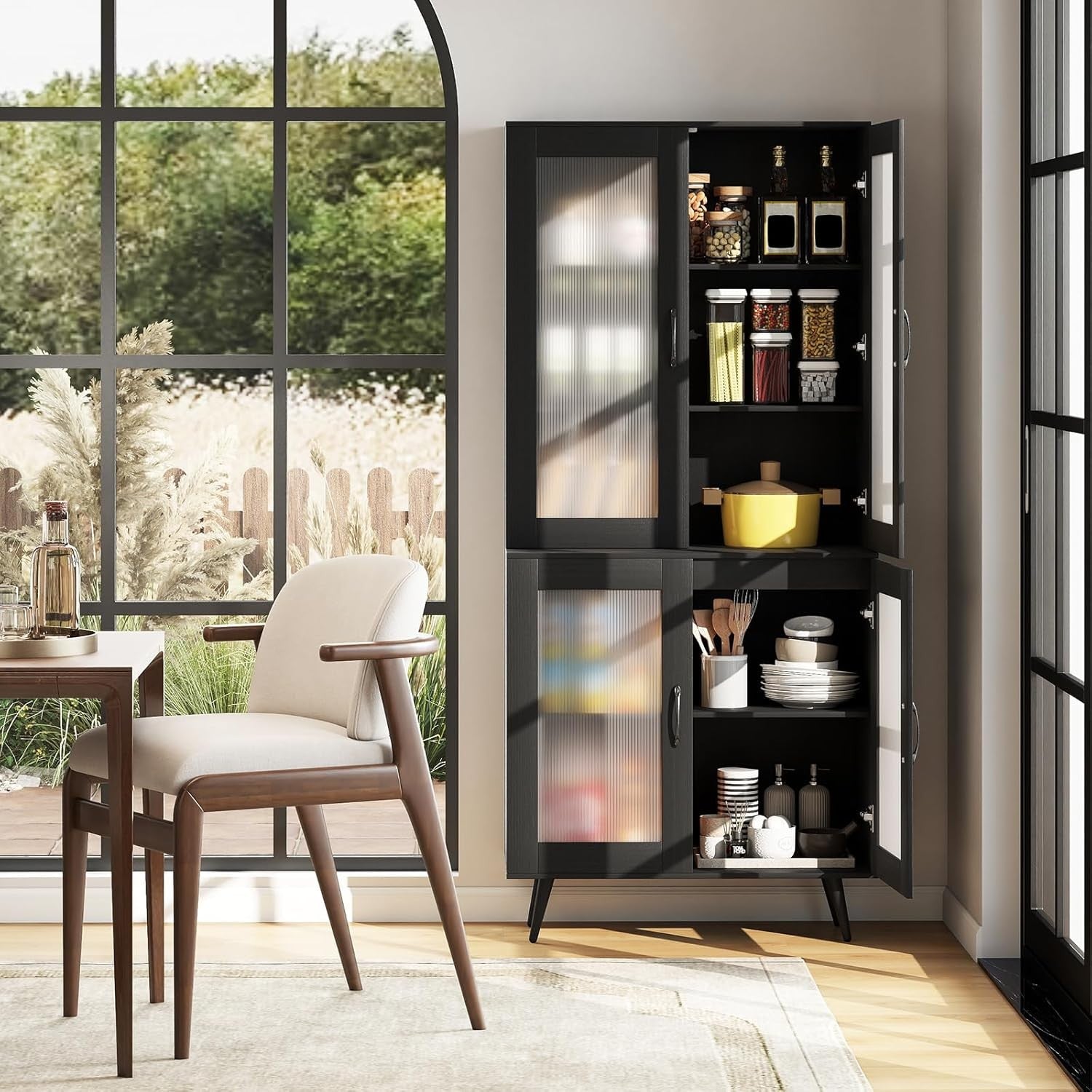 Tall Kitchen Pantry Cupboard 5-Tier Storage Unit with Doors & Adjustable Shelves