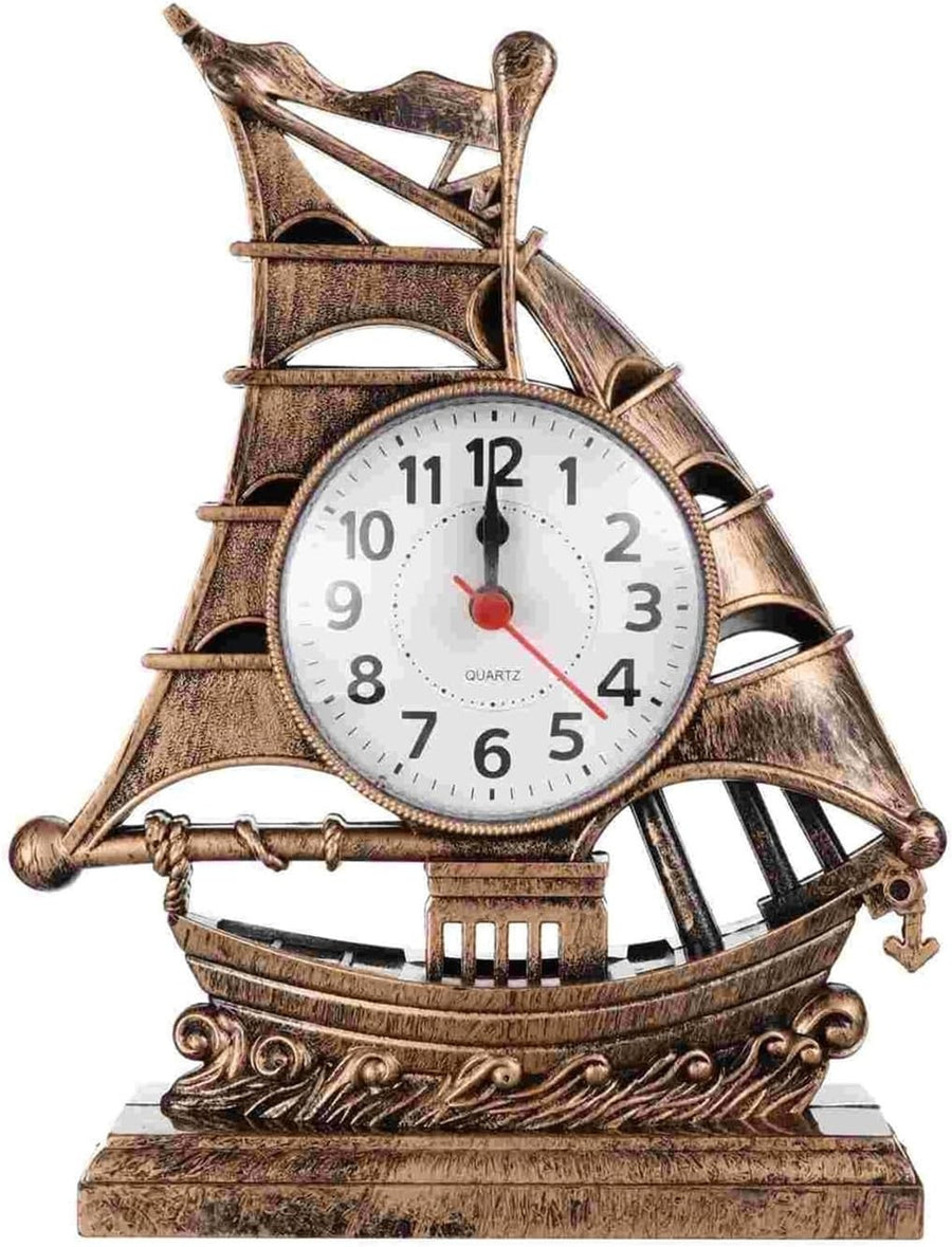 Vintage Sailboat Alarm Clock Silent Quartz Bedside Nautical Desk Decor