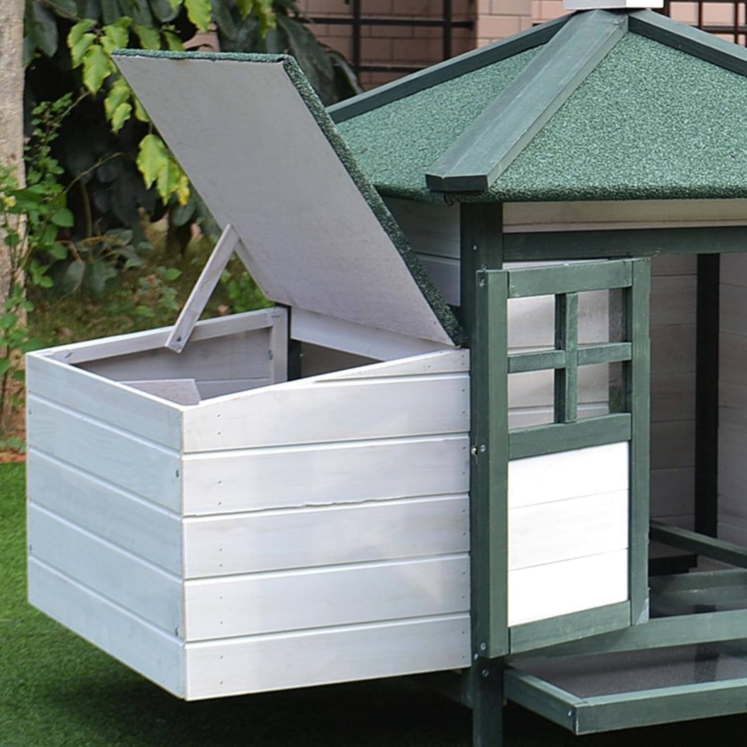 Large Outdoor Chicken Coop with Run Nest Box 196x76x97cm Green