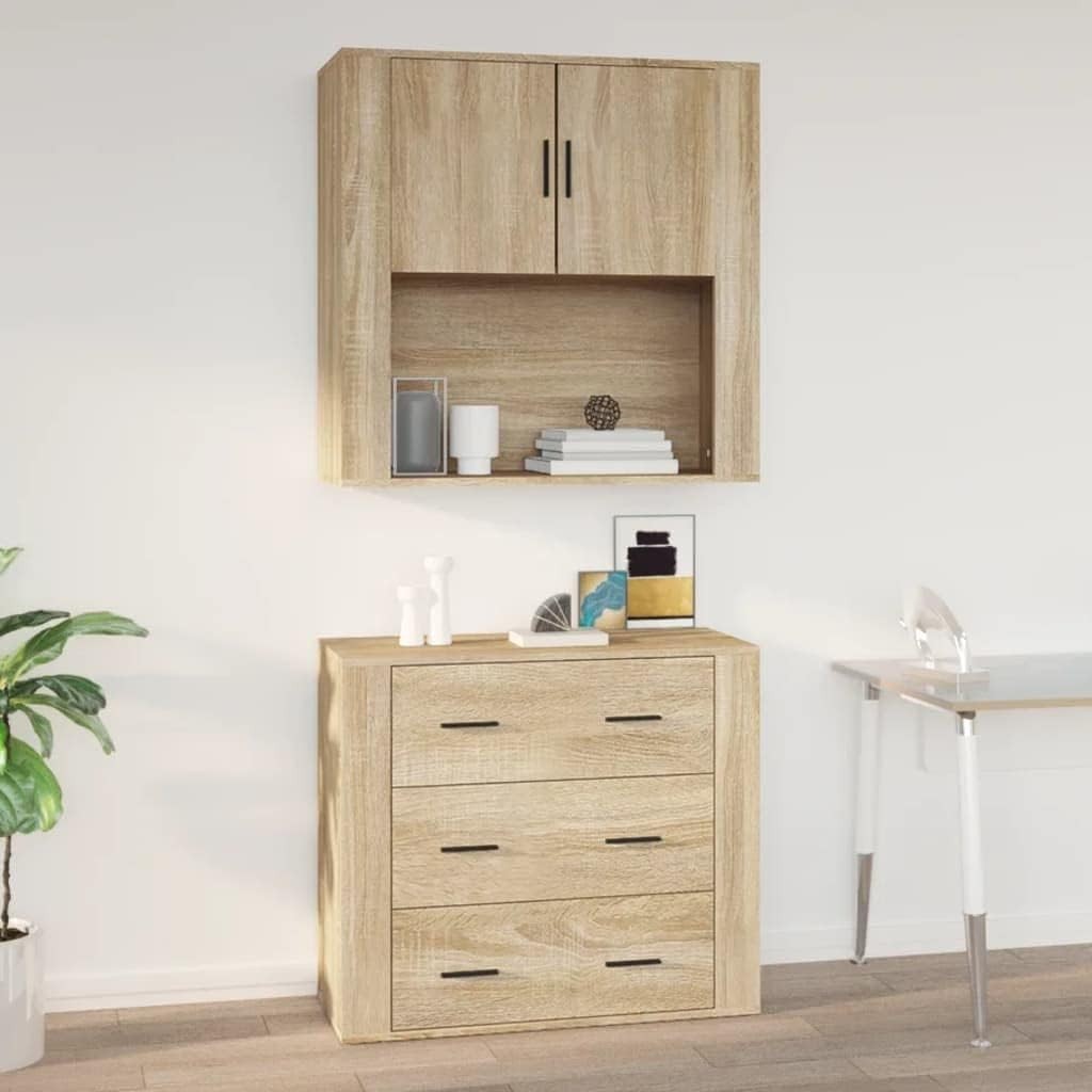 Wall-Mounted Living Room Cabinet with Storage & Organizer, 33x80x80cm Oak