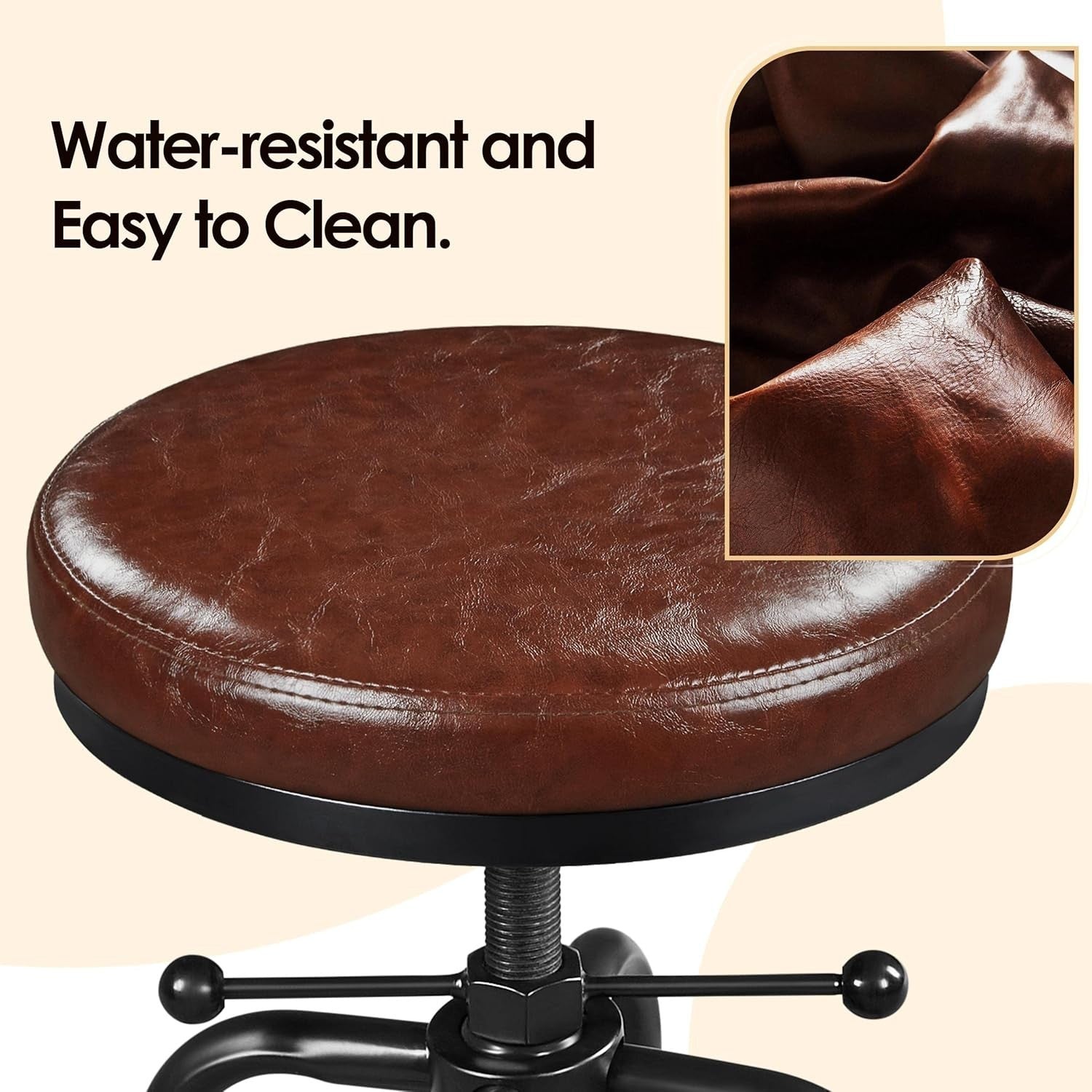 Adjustable Rustic Industrial Bar Stool Faux Leather Kitchen Counter Chair
